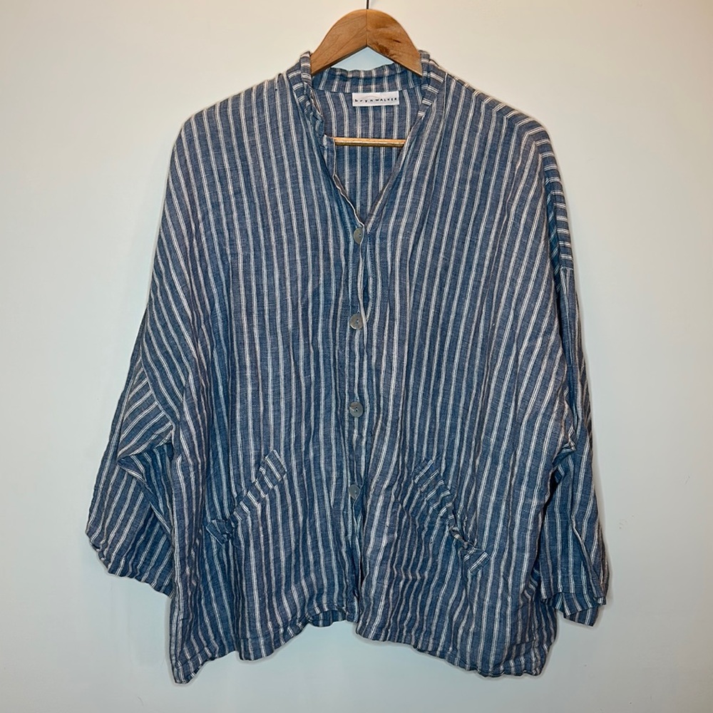 BRYN WALKER Linen striped top Size Medium